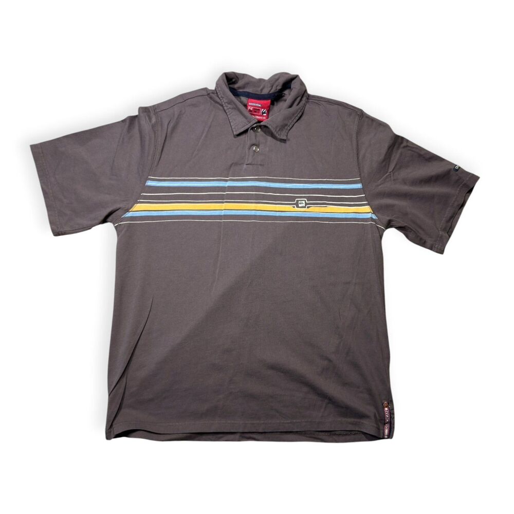 Quiksilver Brown Striped Short Sleeve Polo Size Medium Retro VTG 90s
